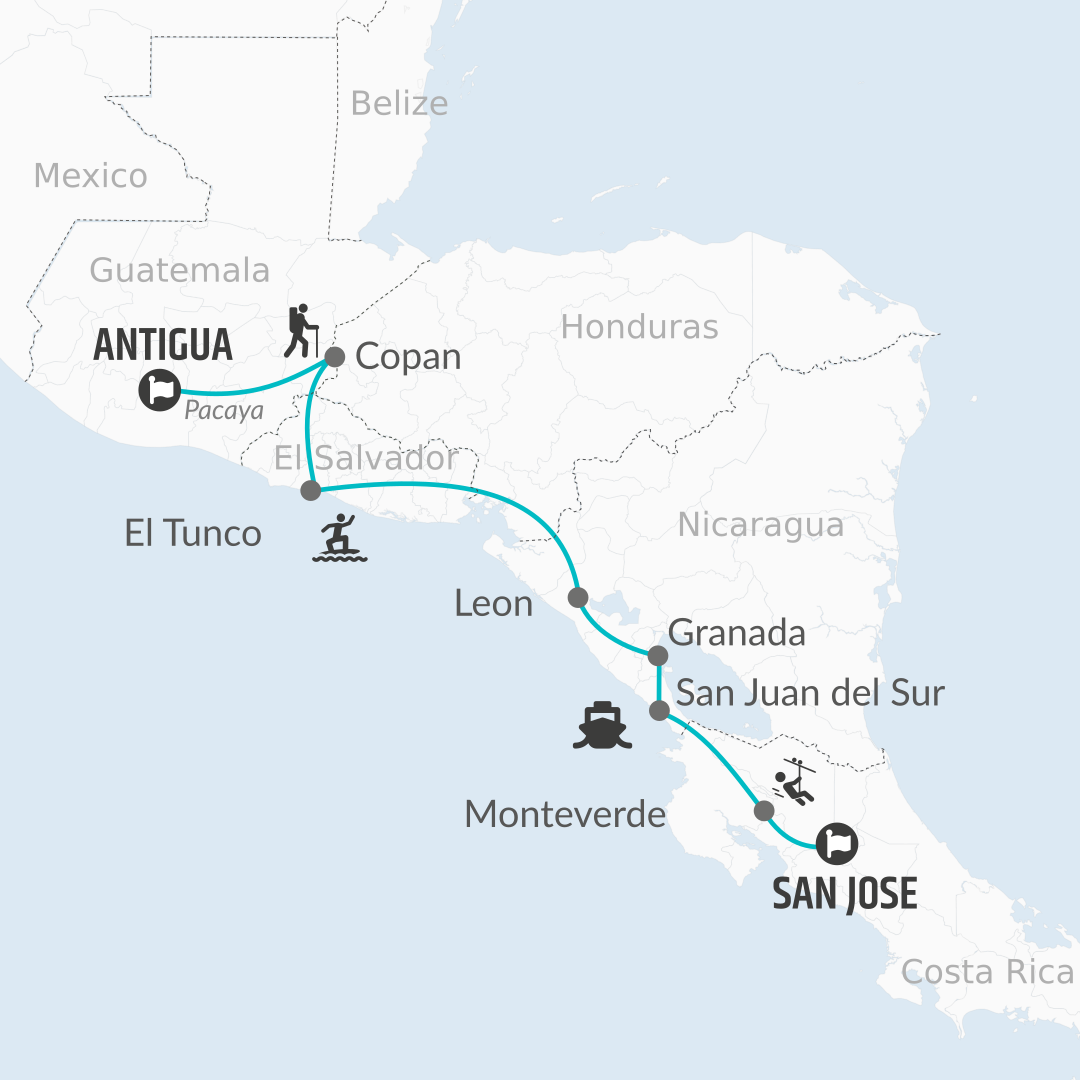 tourhub | Bamba Travel | Antigua to San Jose Travel Pass | Tour Map