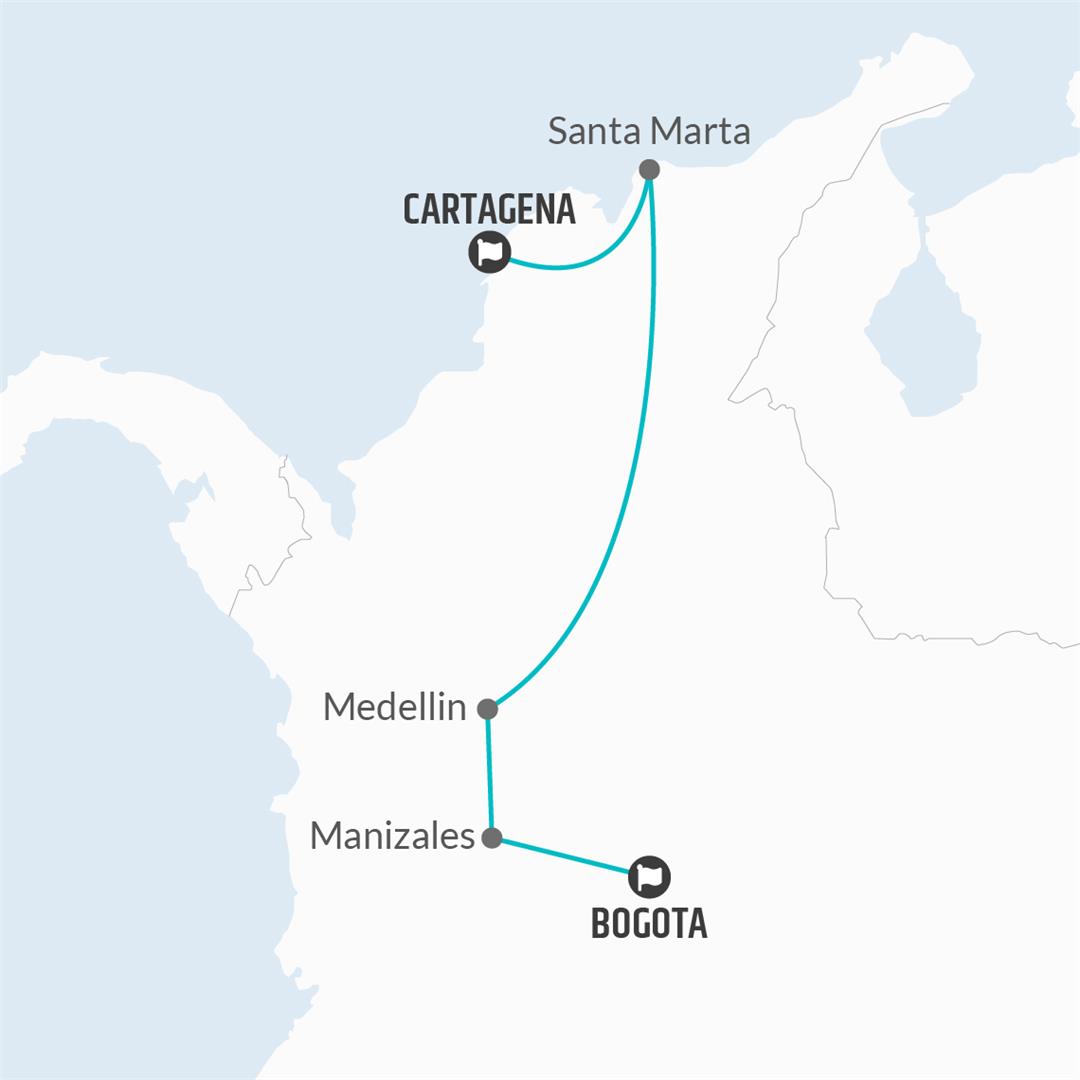 tourhub | Bamba Travel | Bogota to Cartagena Travel Pass | Tour Map