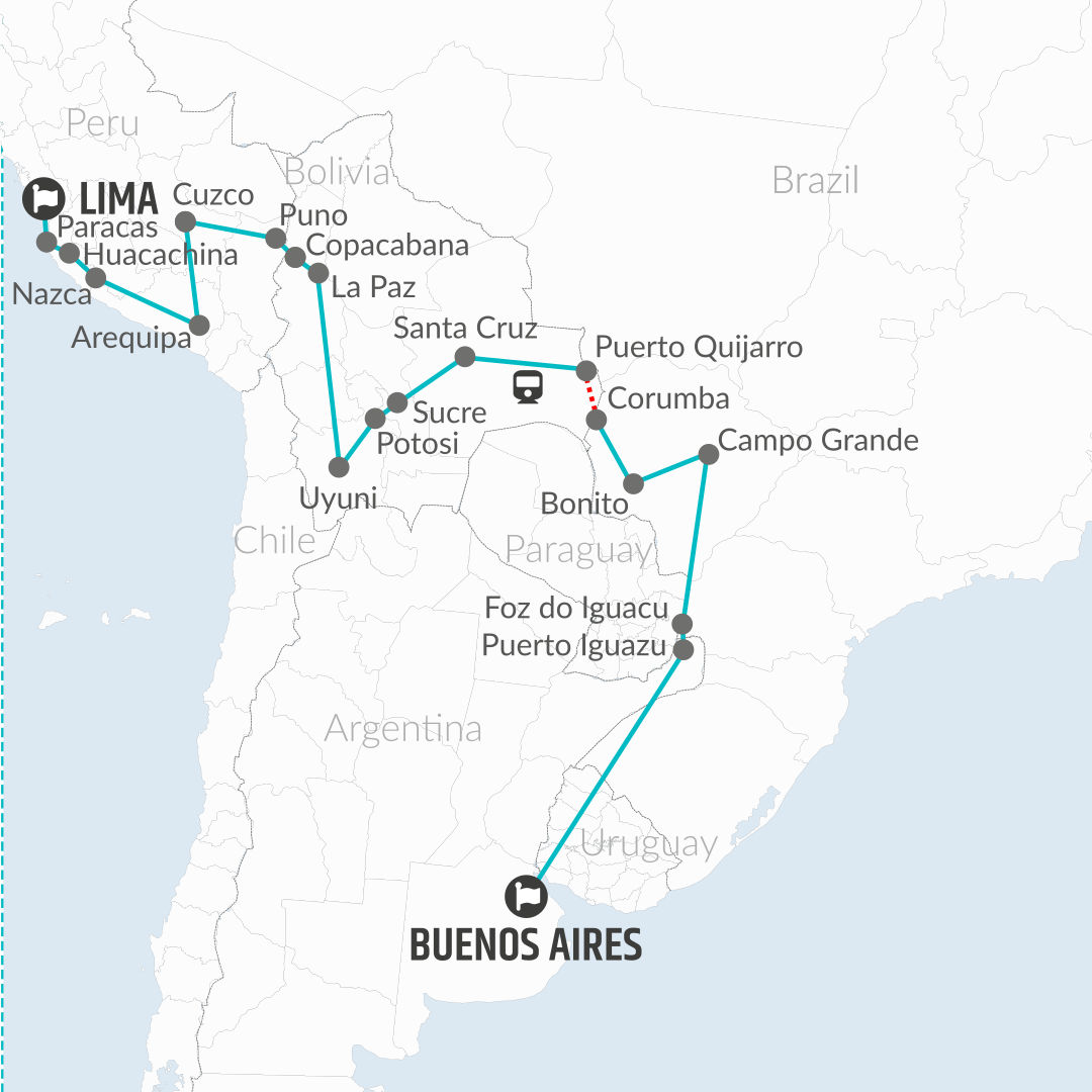 tourhub | Bamba Travel | Buenos Aires to Lima (via Pantanal) Travel Pass | Tour Map