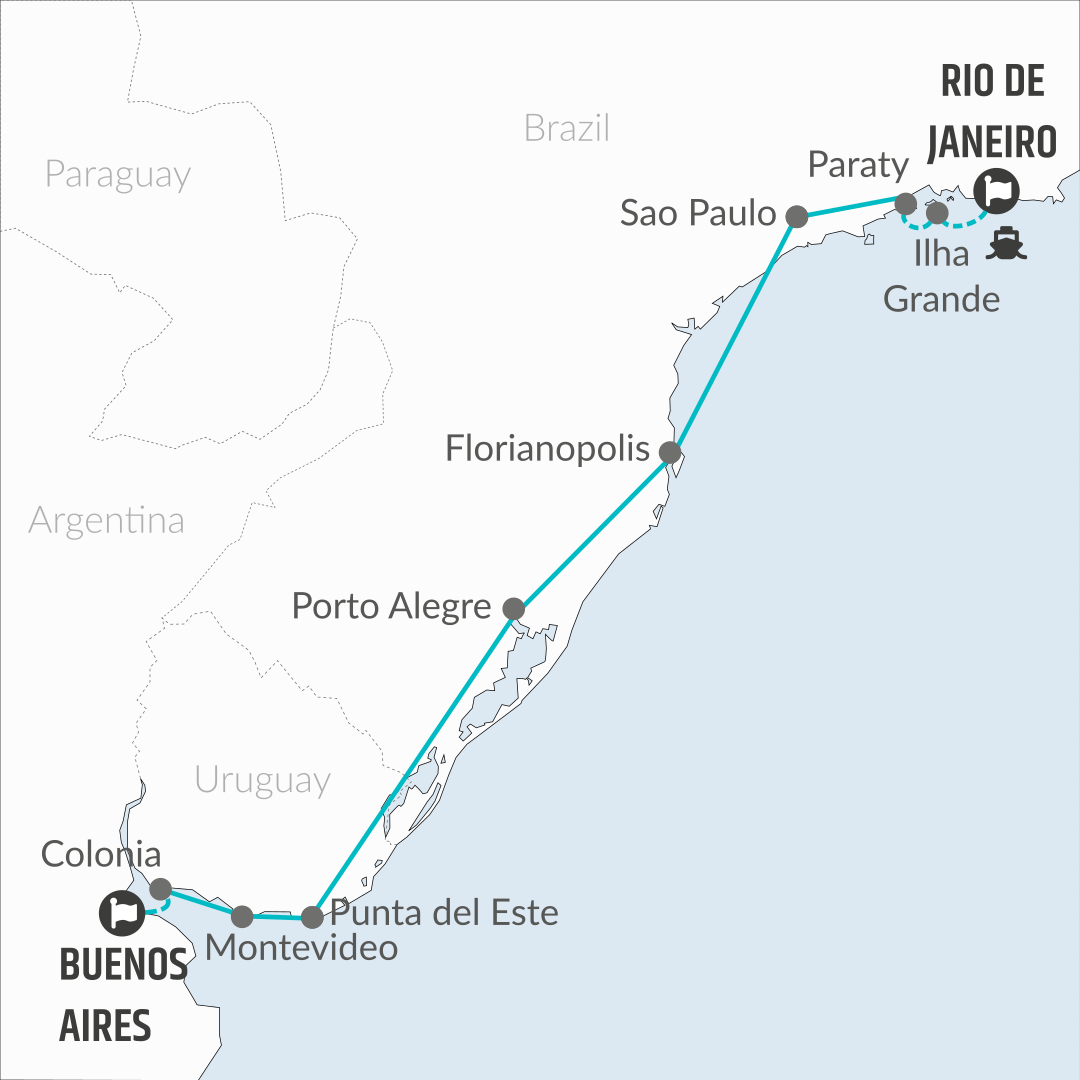 tourhub | Bamba Travel | Buenos Aires to Rio de Janeiro (via Uruguay) Travel Pass | Tour Map