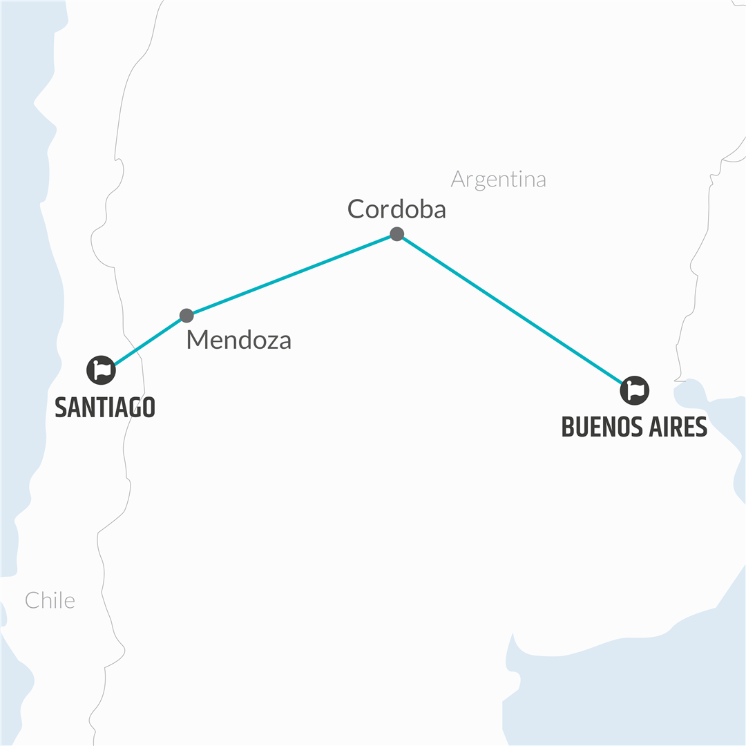 tourhub | Bamba Travel | Buenos Aires to Santiago (via Mendoza) Travel Pass | Tour Map
