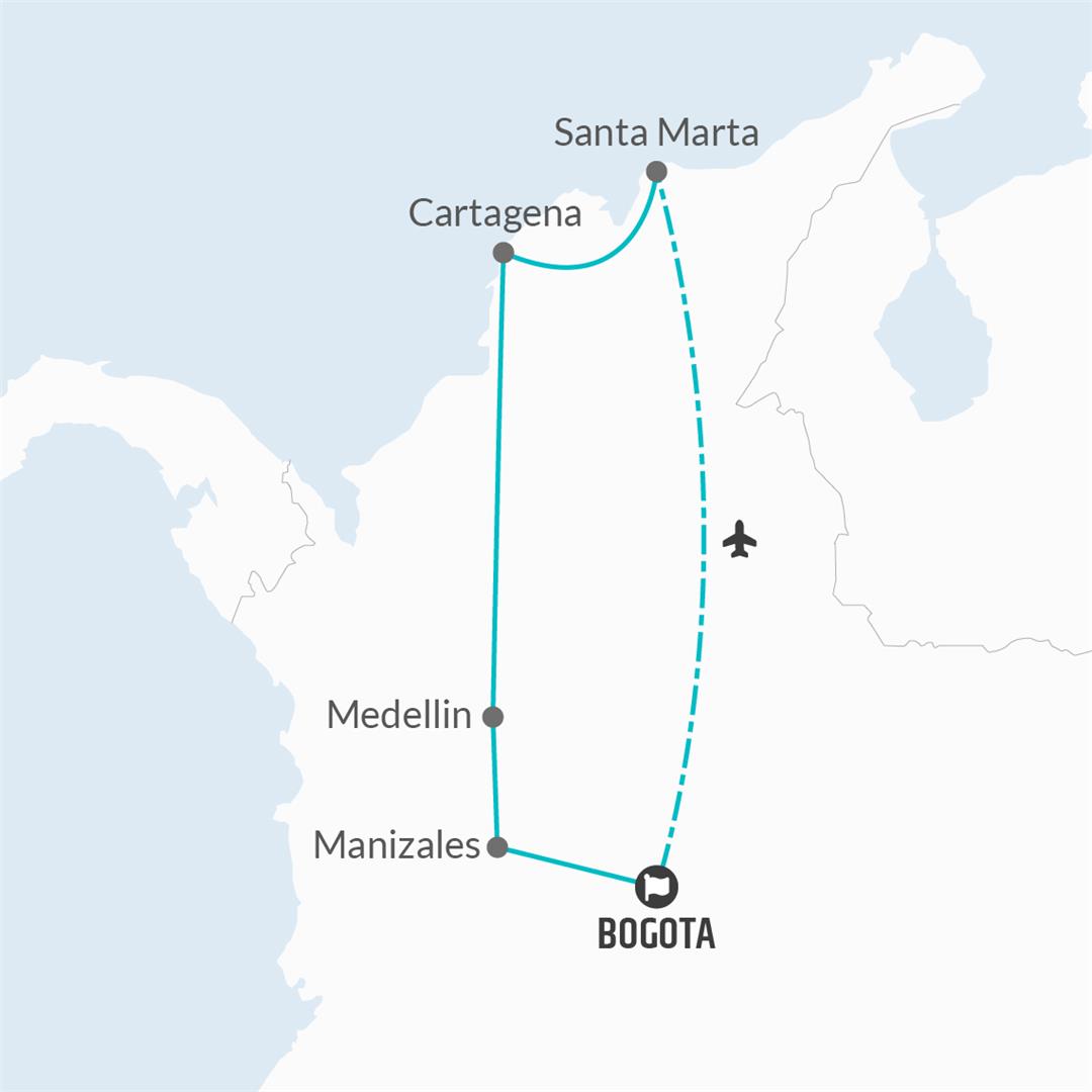 tourhub | Bamba Travel | Colombia Circuit (from Bogota) Travel Pass | Tour Map