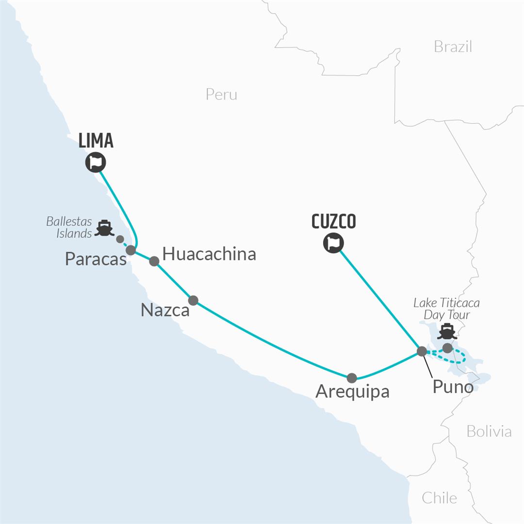 tourhub | Bamba Travel | Cuzco to Lima Express Travel Pass | Tour Map