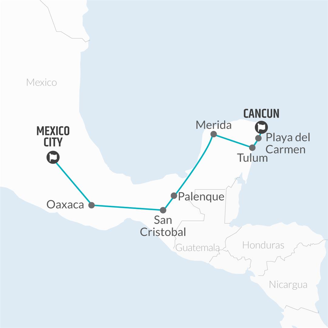 tourhub | Bamba Travel | Incredible Mexico Adventure 15D/14N (from Cancun) | Tour Map