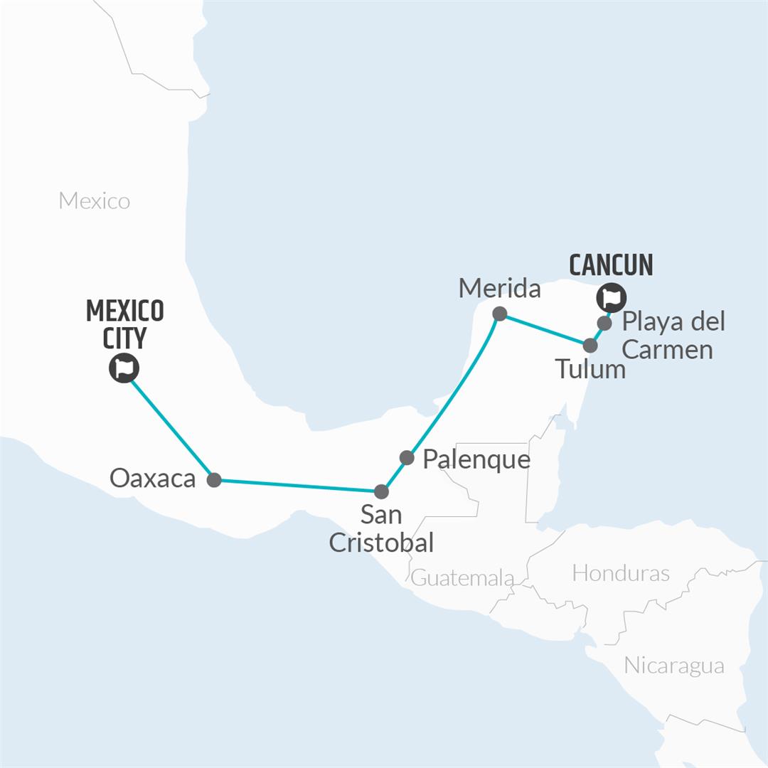 tourhub | Bamba Travel | Incredible Mexico Adventure 15D/14N (from Mexico City) | Tour Map