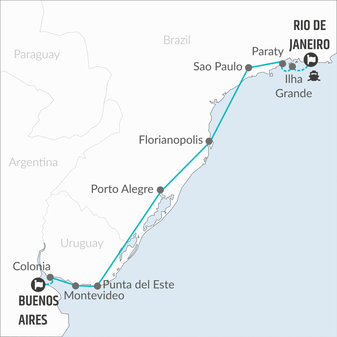 tourhub | Bamba Travel | Rio de Janeiro to Buenos Aires (via Uruguay) Travel Pass | Tour Map