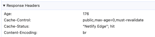 Astro + Netlify durable cache, third request showing a Netlify edge cache hit