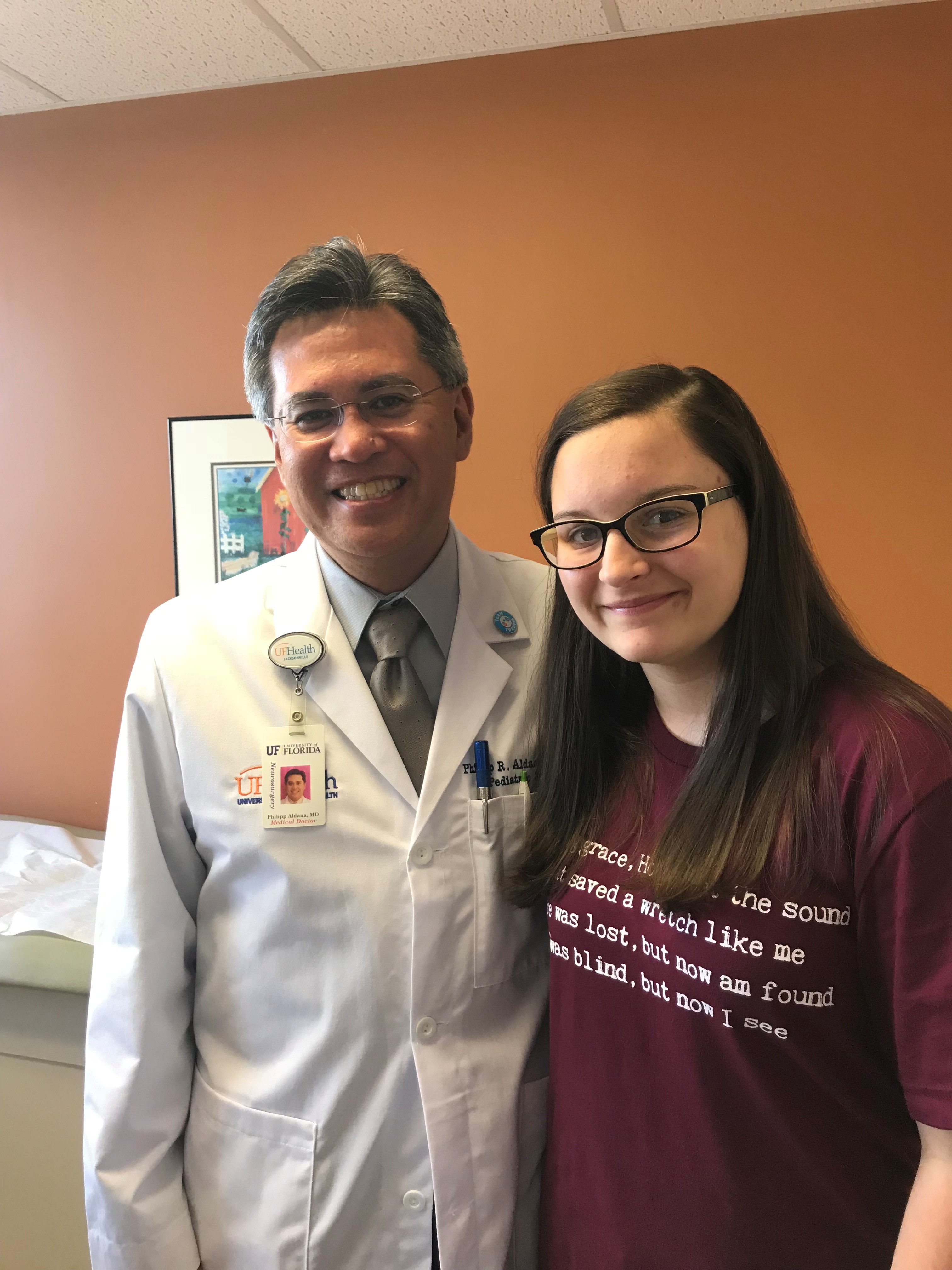 Doctor Aldana and Hope Nance after her tumor removal