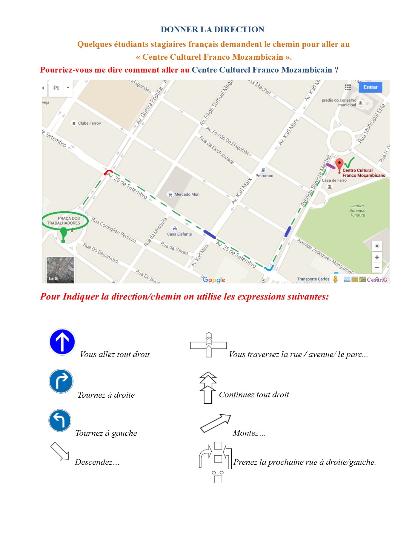 test DONNER UNE DIRECTION / INDIQUER SON CHEMIN