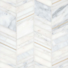 Ferrara Bianco Marble Chevron Mix Size Mosaic with Brass - Honed