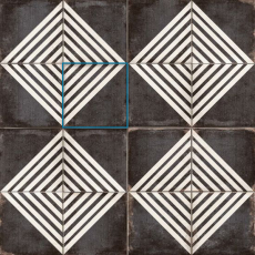 Vivace 9x9 pressed porcelain deco tile in Roads Caviar matte