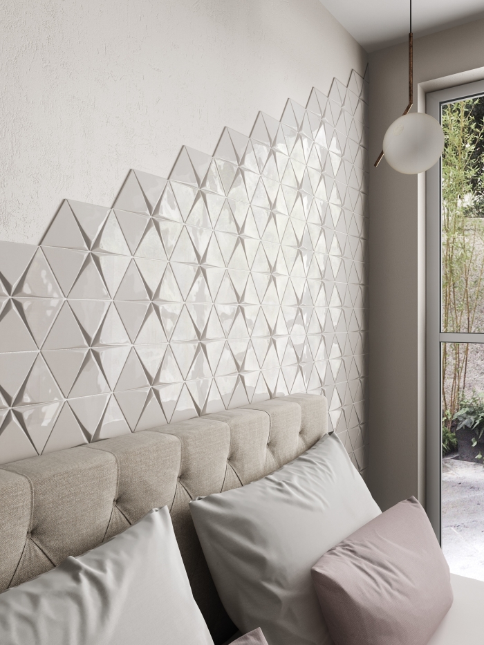 Triangolo 5x5 dimensional wall tile in glossy Fog