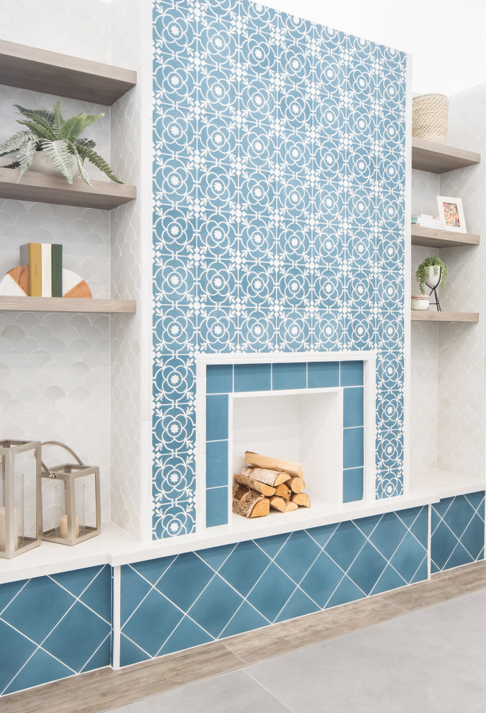 Remy 8x8 cement tile in Brigette and Cobalt