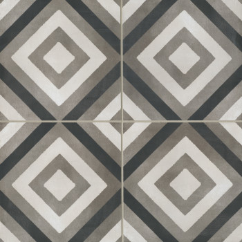 Chateau 12x12 porcelain Diamond Deco in Canvas, Smoke and Midnight