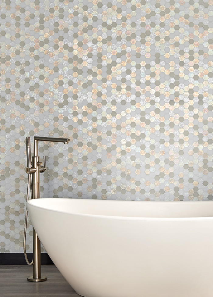 Kahakai™ glass hexagon mosaic in Coconut