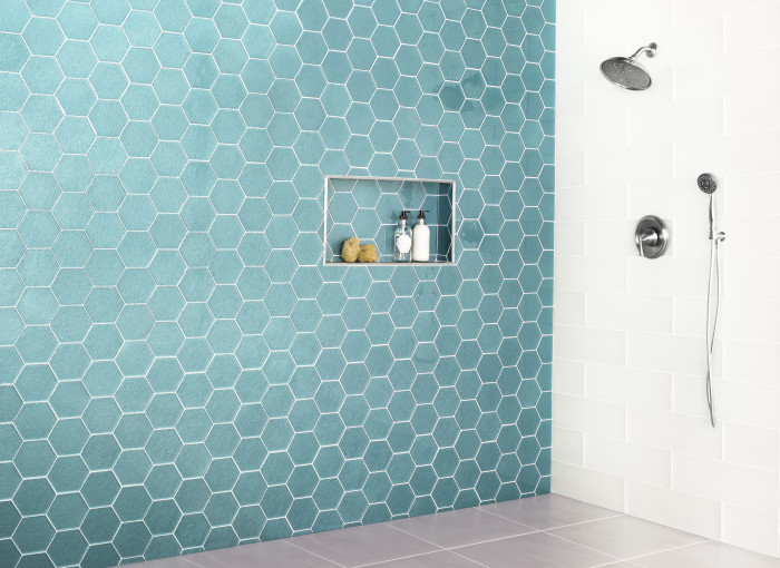 Verve 6in glass Charisma hex mosaic in Northern Lights Textured Gloss