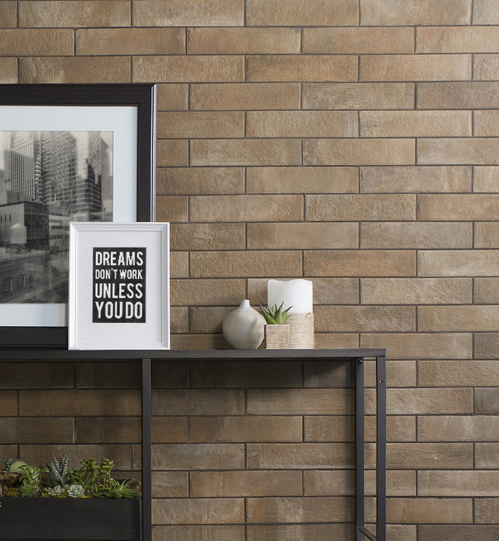 Urbanity 2.5x10 porcelain brick tile in Exposed