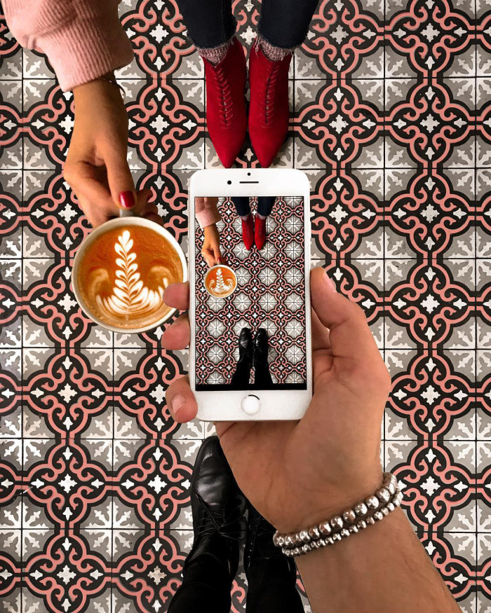 The Inception Concept with shoes, tile and coffee