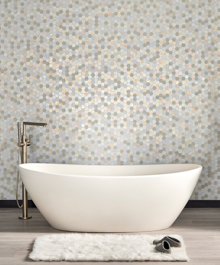 Kahakai™ glass mosaic in Coconut hexagon pattern