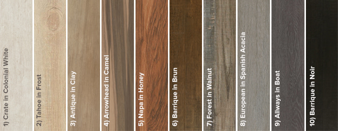 A rainbow of colors are available in wood-look porcelain line