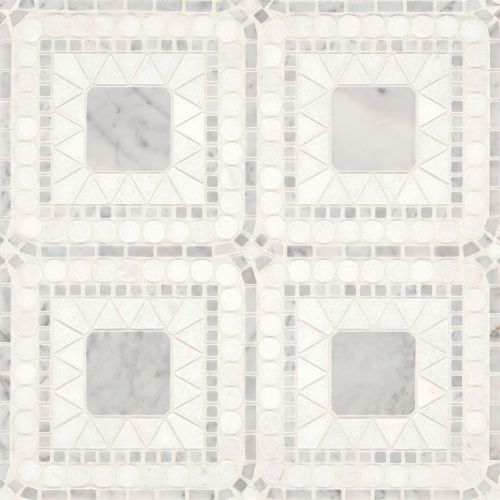 Atrium Honed Marble Blend Mosaic Tile in White Carrara & White Thassos