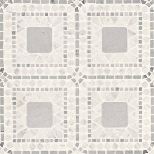Atrium Honed Marble Blend Mosaic Tile in White Carrara & Bardiglio