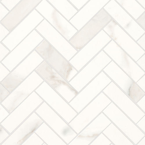 Magnifica 1 x 4 Honed Herringbone Porcelain Mosaic Tile in Calacatta Super White