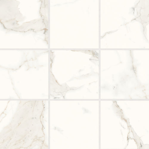 Magnifica 4 x 4 Polished Porcelain Mosaic Tile in Calacatta Super White