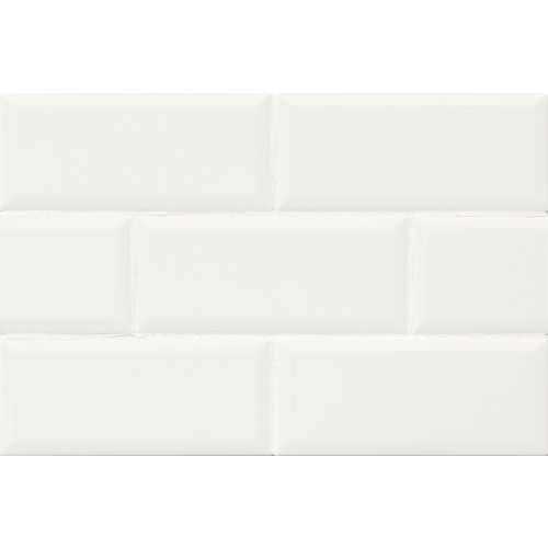 Traditions 4" x 10" Beveled Glossy Ceramic Tile in Ice White
