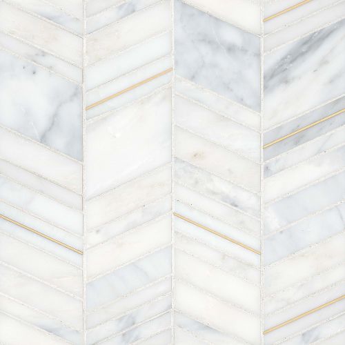 Ferrara Honed Chevron Marble Mosaic Tile in Bianco