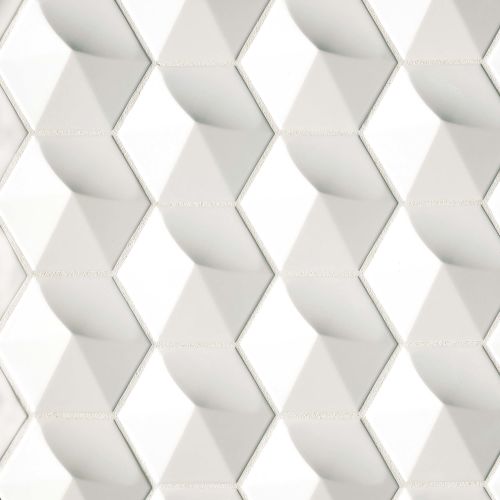 Hedron 4" x 5" Glossy Ceramic 3D Wall Tile in Bright White Pearl