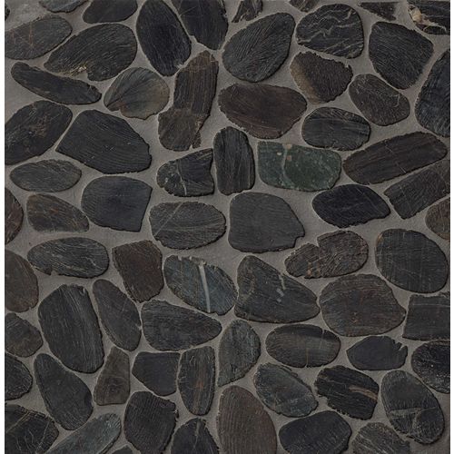 Hemisphere Polished Sliced Pebble Mosaic in Panther Black