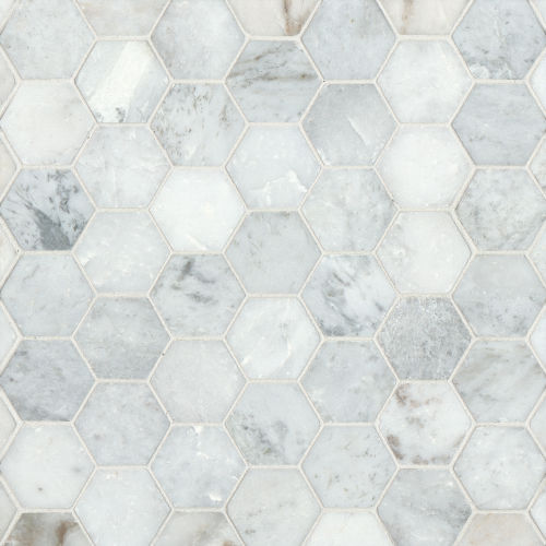 Glorious White Brushed 2" Hexagon Mosaic in White