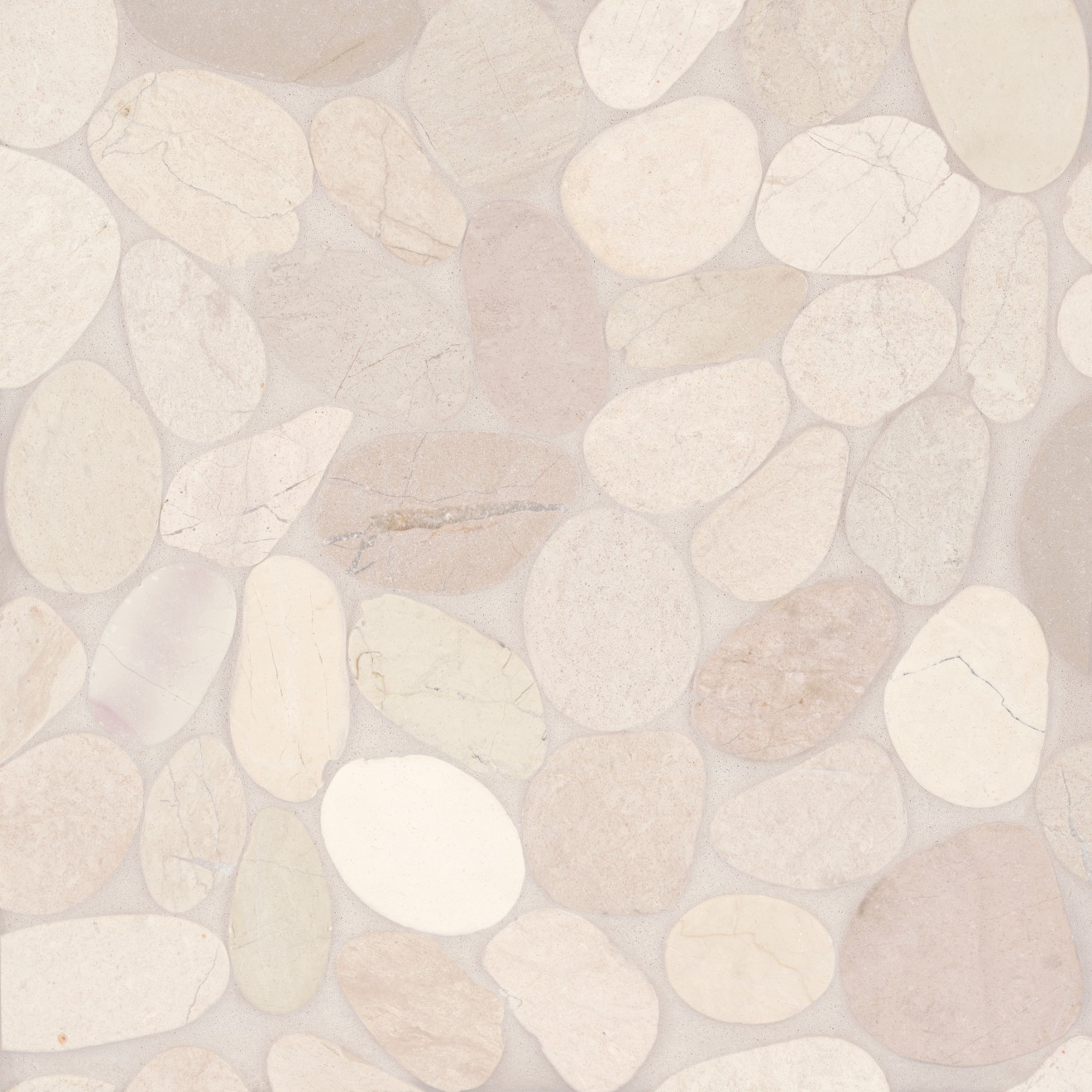 Waterbrook Jumbo Sliced Pebble Mosaic in White Bedrosians Tile & Stone