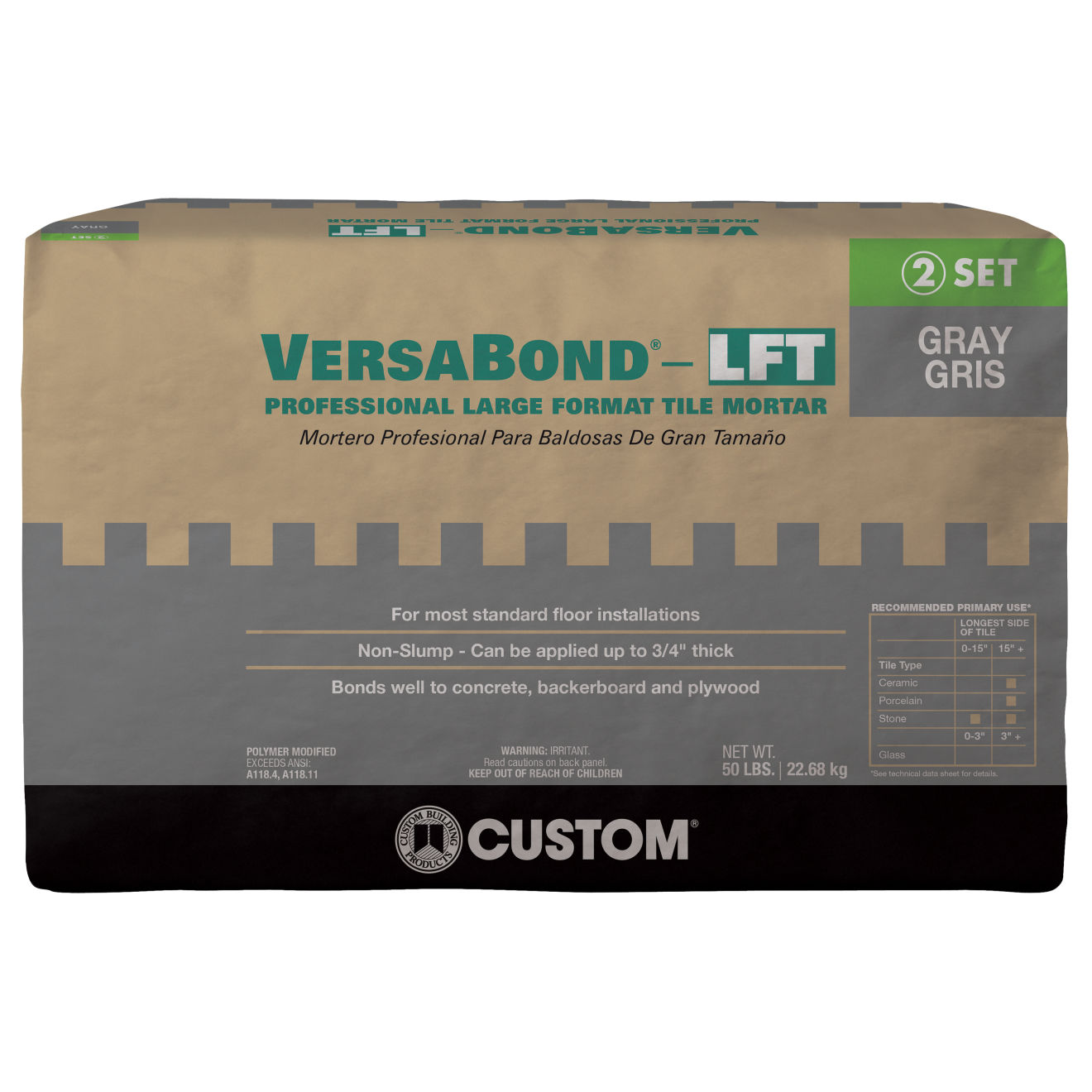 Custom Versabond LFT ThinSet in Gray 50lb. Bag World Of Mosaics