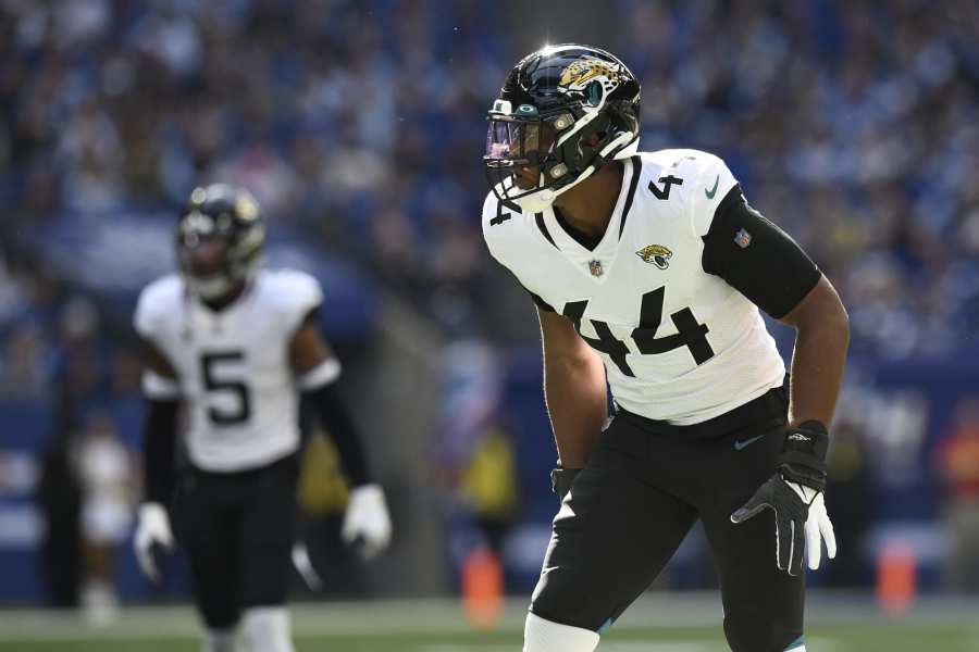 Denver Broncos linebacker Von Miller (58) and linebacker Alexander Johnson  (45) follow a play during the first half of an NFL football game against  the Jacksonville Jaguars, Sunday, Sept. 19, 2021, in