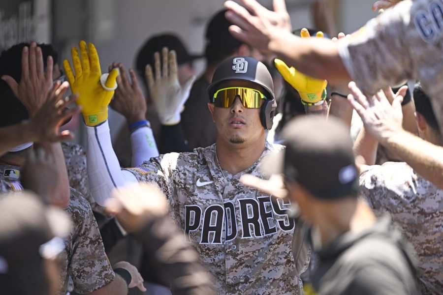 San Diego Padres' C.J. Abrams watches his fly out while batting during the  fourth inning of a baseball game against the Arizona Diamondbacks, Monday,  June 20, 2022, in San Diego. (AP Photo/Gregory