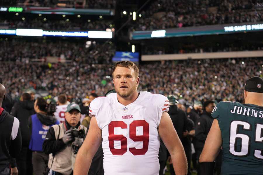 San Francisco 49ers linebacker Azeez Al-Shaair (51) is introduced before an  NFL divisional round playoff football game against the Dallas Cowboys in  Santa Clara, Calif., Sunday, Jan. 22, 2023. (AP Photo/Godofredo A.