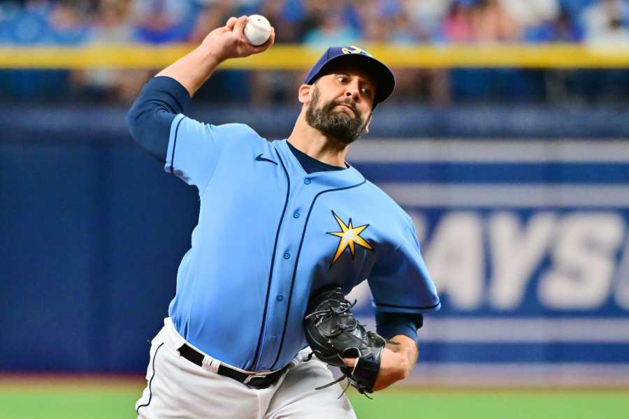 April 25, 2022, TORONTO, ON, CANADA: Boston Red Sox starting pitcher Nathan  Eovaldi (17) throws the ball during first inning MLB baseball action  against the Toronto Blue Jays, in Toronto, Monday, April