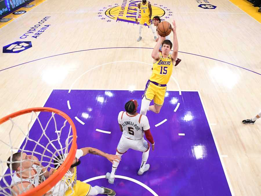 The Nike shoes of Los Angeles Lakers forward LeBron James (6) during the  game against the Utah Jazz at Crypto.com Arena.