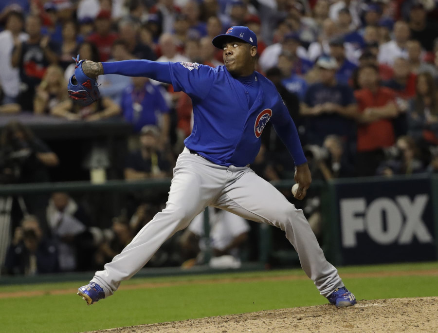 Dontrelle Willis jokes with Moises Alou over Steve Bartman cutout