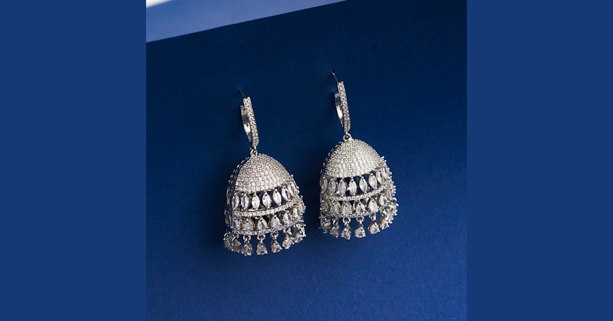 American Diamond Jhumkas Jhumka for Lehenga Jhumka for Saree