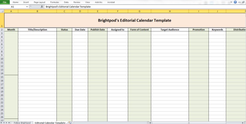 Brightpod's Editorial Calendar Template