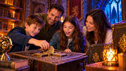 Family enjoying a Spring Break escape room adventure at Boxroom Escape Games in Hollywood, Florida, solving puzzles together.