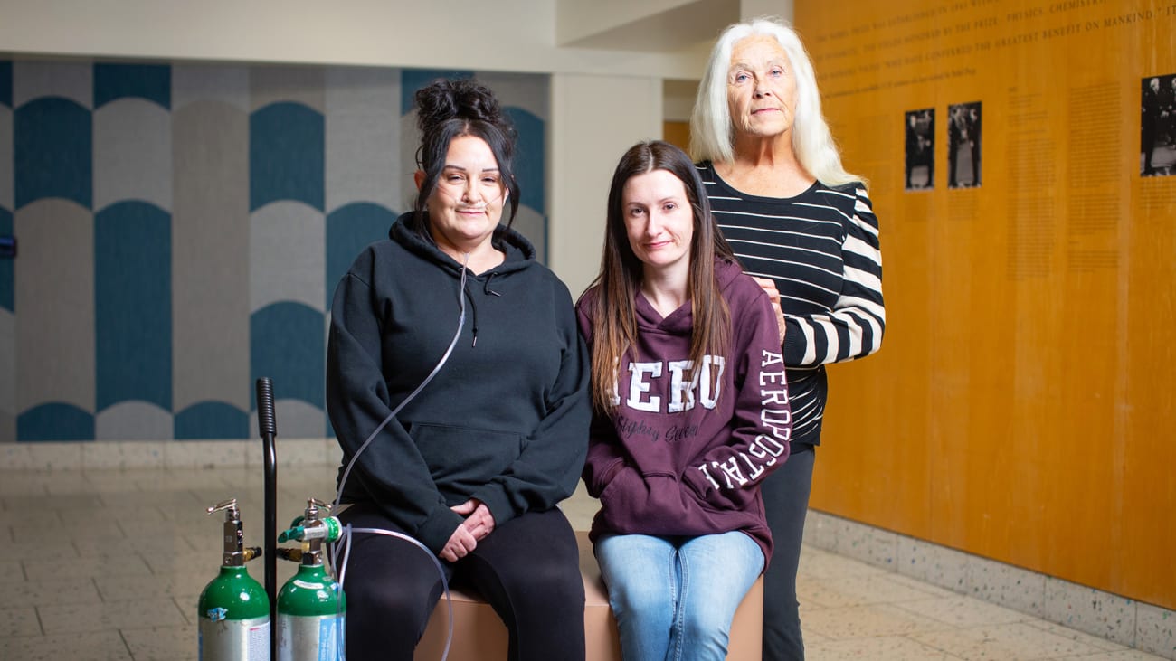 COPA Letasha (left) and Kristina (center) both have COPA syndrome. Their mother, Betty (right), has the same disease mutation in the COPA gene, but is healthy thanks to having the HAQ-STING gene. UCSF scientists think HAQ-STING might be the key to curing the devastating illness. Photo by Brian Feulne