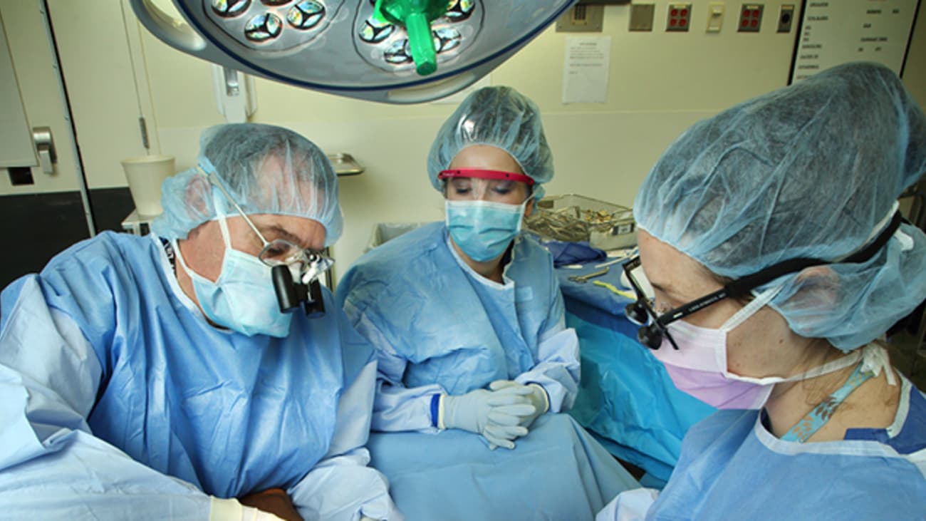 John_Ingari_Operation John Ingari, left, operates with surgical technician Lauren Powell, middle, and orthopaedic surgery resident Lara Atwater, right.