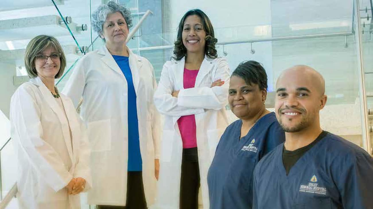 Resetting_brain_group_image-cropped From left to right: Anca Zinnes, M.D.; Nicola Sater, M.D.; and Erica Richards, M.D., Ph.D.; with behavioral health nurses Agnes and Michael