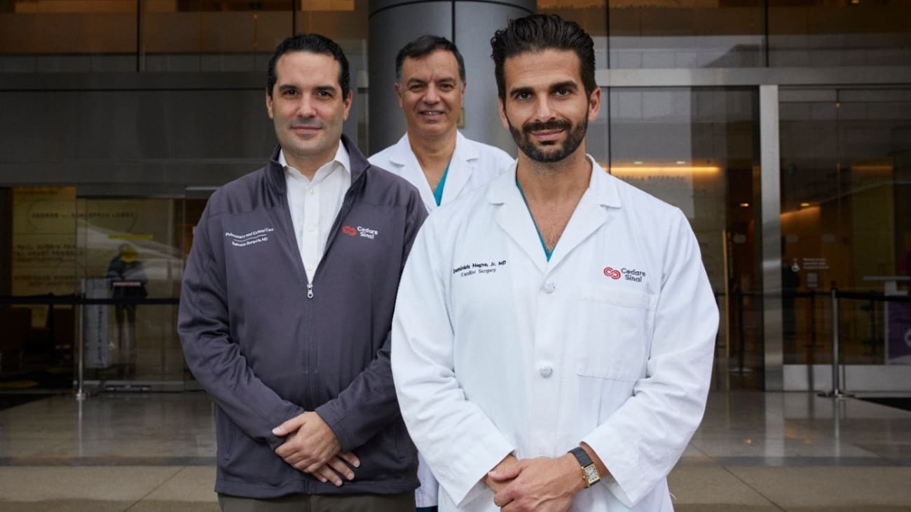 Leading the way on lung transplantation are, from left to right, Reinaldo Rampolla, MD, Pedro Catarino, MD, and Dominick Megna, MD. Photo by Cedars-Sinai.