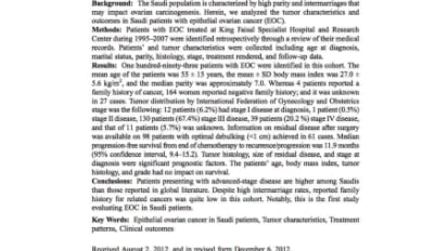 A Detailed Study of Patients and Tumor Characteristics of Epithelial Ovarian Cancer in Saudi Women