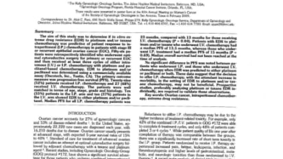 Correlation of Extreme Drug Resistance Assay Results and Progression-Free Survival Following Intraperitoneal Chemotherapy for Advanced Ovarian Cancer